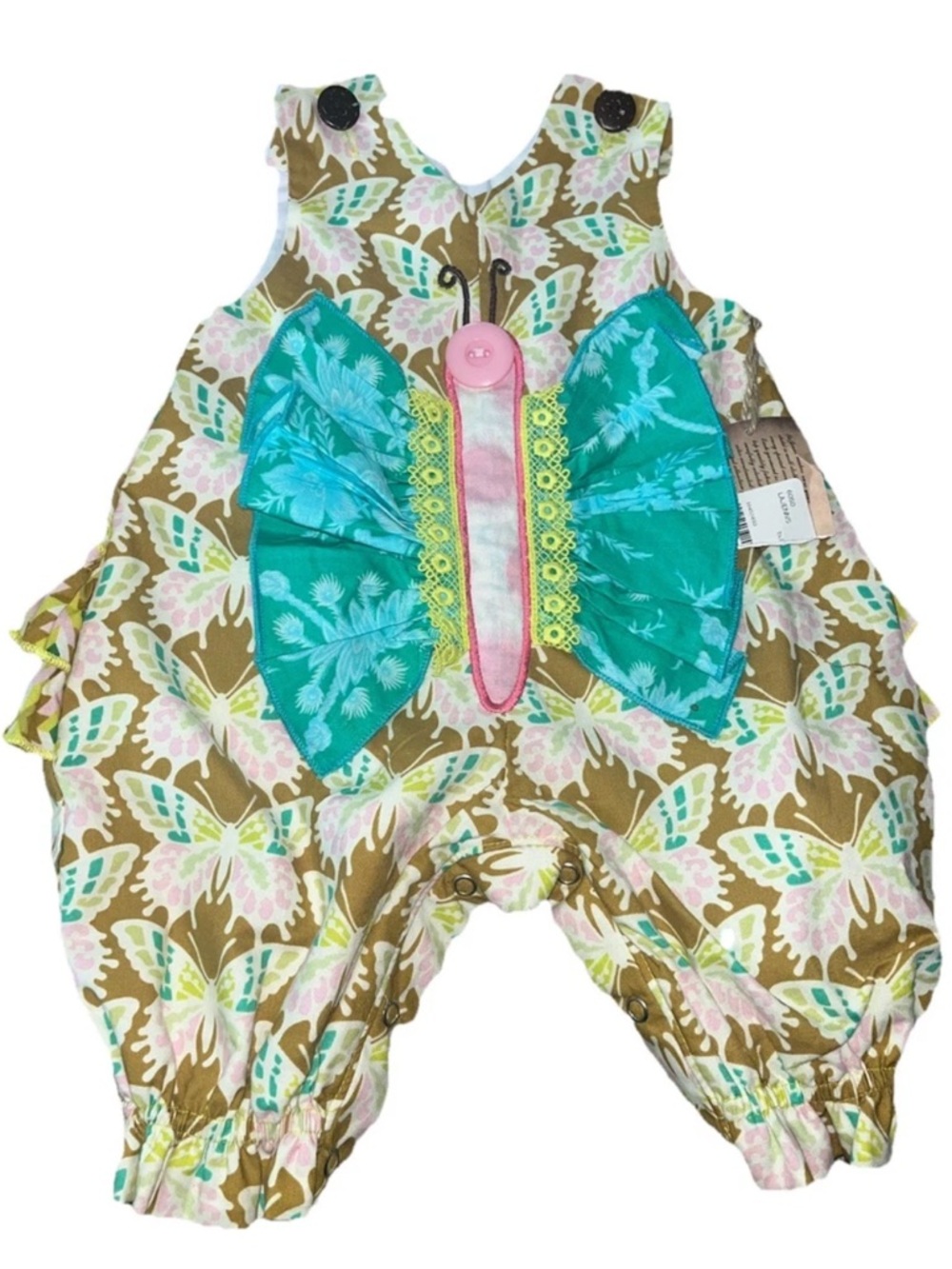 Vintage Y2K La Jenns Ruffled Butterfly Bubble Romper Size 3 Months NWT
